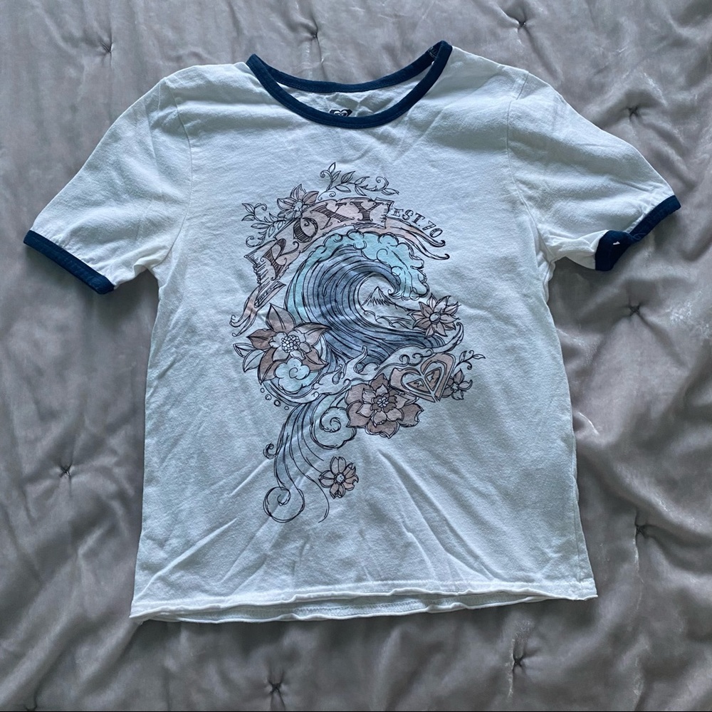 Roxy White Ringer Graphic Tee Shirt
